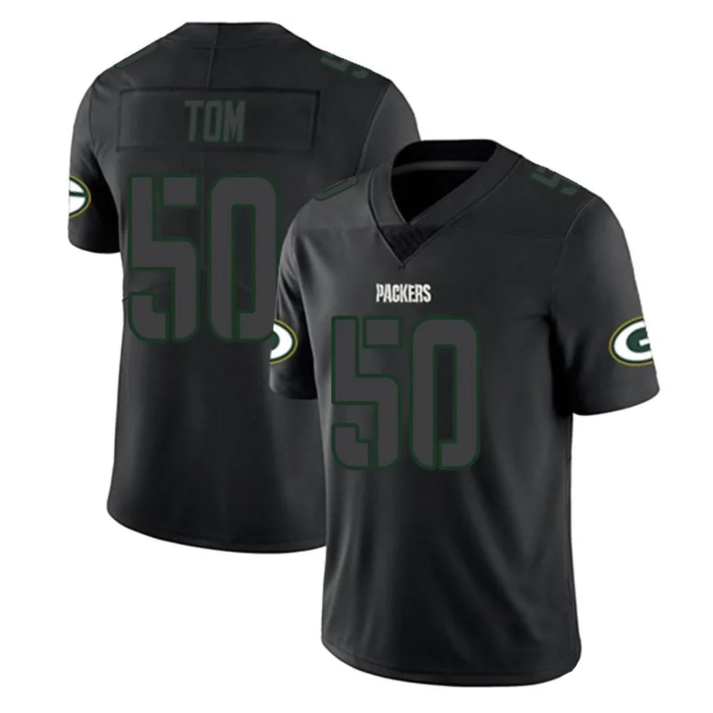 GB.Packers #50 Zach Tom Player Black Impact Limited Home Game ROCER Stitched Jerseys