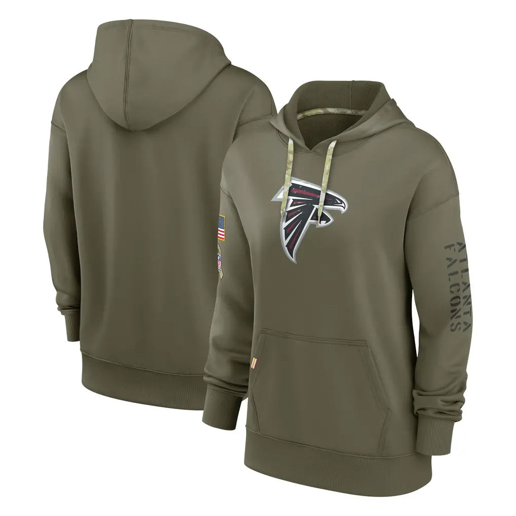 A.Falcons ## Falcons Blank Player Olive 2025 Salute to Service Pullover Hoodie ROCER Stitched Jerseys
