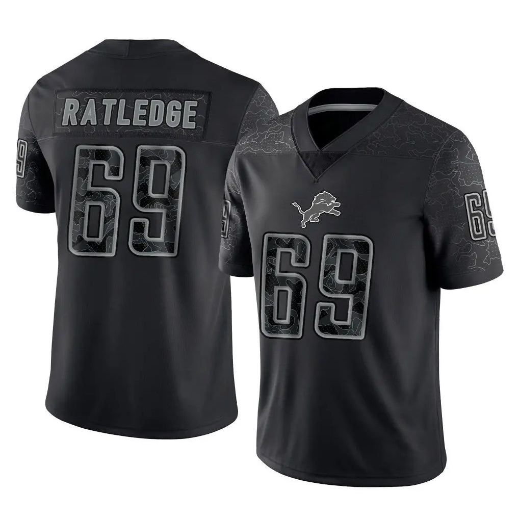 D.Lions #69 Tate Ratledge Player Black Reflective Limited Home Game ROCER Stitched Jerseys