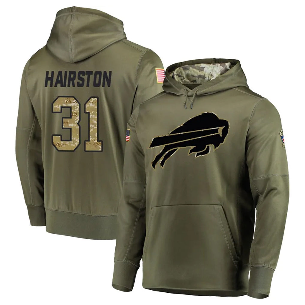 B.Bills #31 Maxwell Hairston Player Olive Salute to Service Hoodies Game ROCER Stitched Jerseys