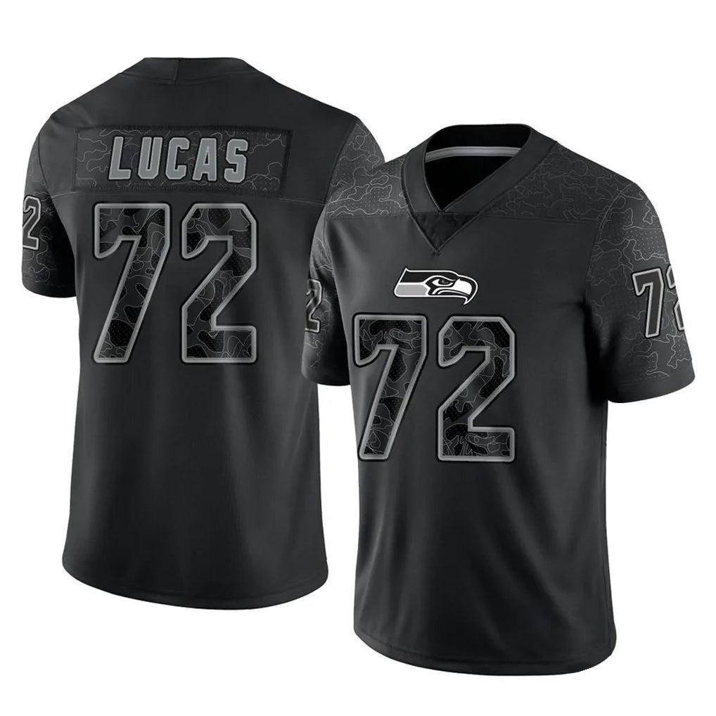 S.Seahawks #72 Abraham Lucas Player Black Limited Reflective Home Game ROCER Stitched Jerseys
