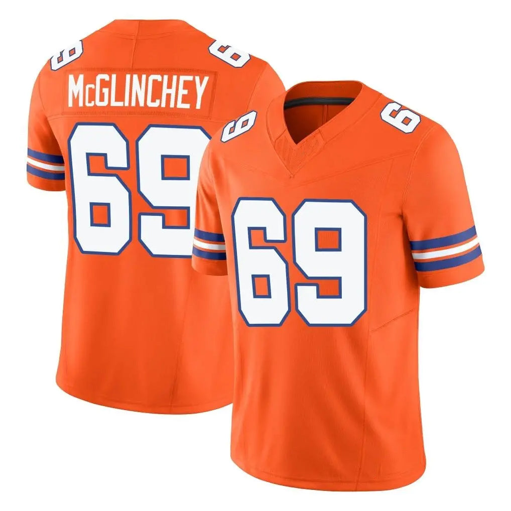 D.Broncos #69 Mike McGlinchey Player Orange Limited Alternate Vapor F.U.S.E. Throwback Game ROCER Stitched Jerseys