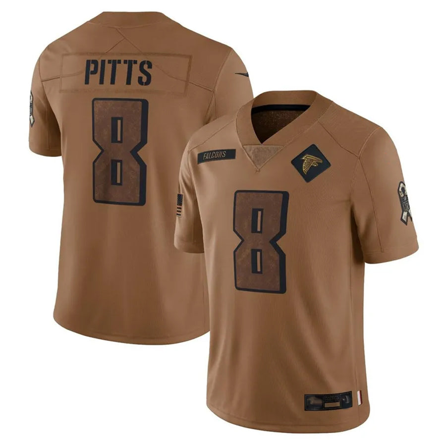 A.Falcons #8 Kyle Pitts Sr. Player Brown Salute To Service Limited ROCER Stitched Jerseys