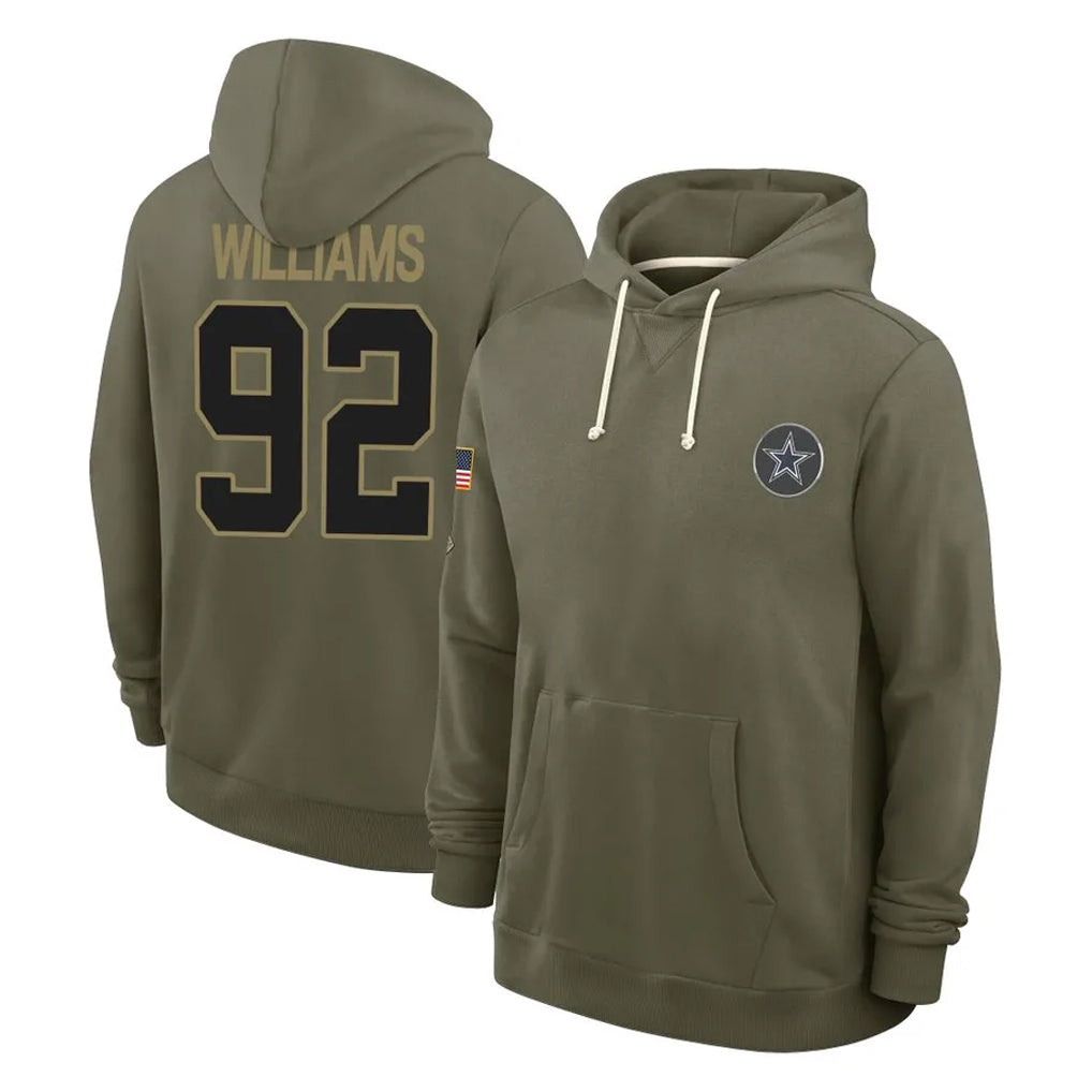 D.Cowboys #92 Quinnen Williams Player Olive Salute to Service Pullover Hoodies Limited ROCER Stitched Jerseys