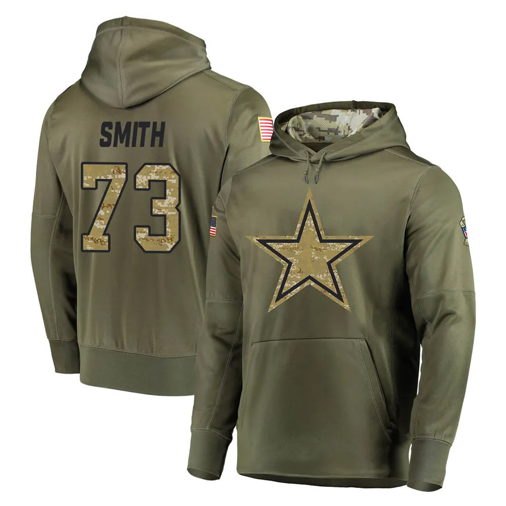 D.Cowboys #73 Tyler Smith Player Olive Salute to Service Pullover Hoodies Home Game ROCER Stitched Jerseys