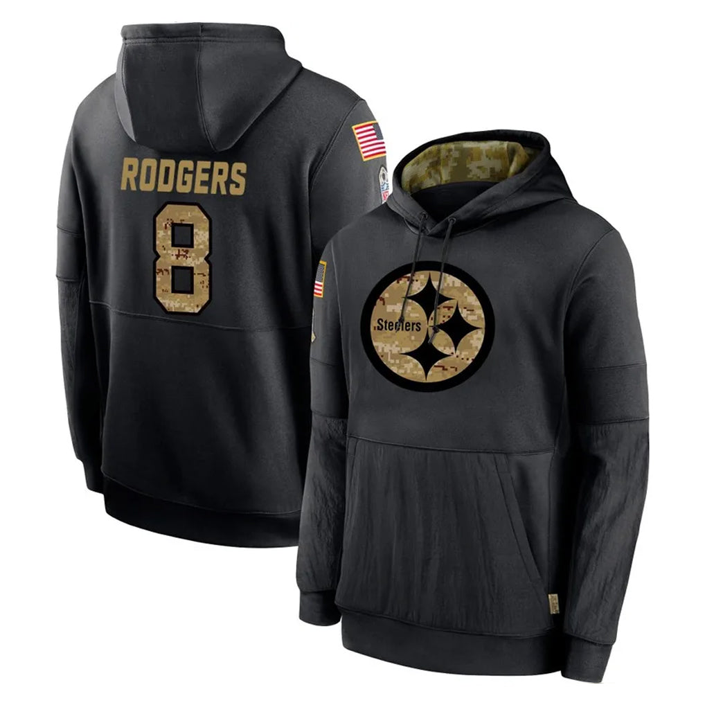 P.Steelers #8 Aaron Rodgers Player Black Salute to Service Hoodies Limited Game ROCER Stitched Jerseys