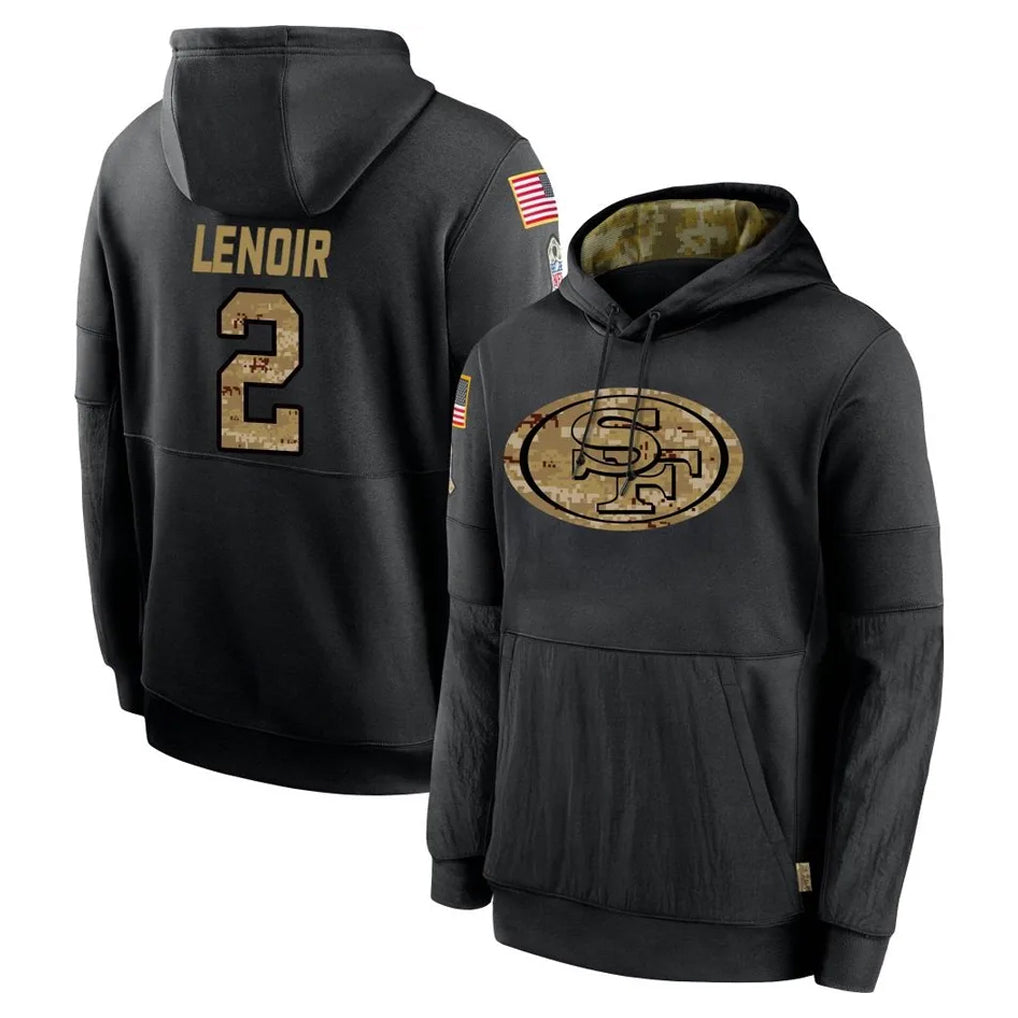 SF.49ers #2 Deommodore Lenoir Player Black Salute to Service Sideline Performance Pullover Hoodies Home Game ROCER Stitched Jerseys