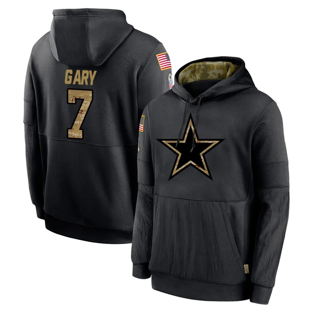 D.Cowboys #7 Rashan Gary Player Black Salute to Service Pullover Hoodies Limited ROCER Stitched Jerseys