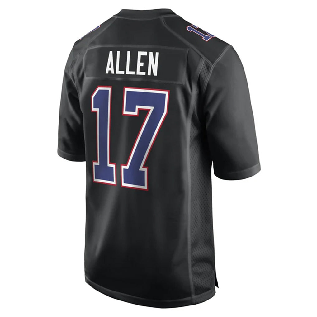 B.Bills #17 Josh Allen Player Black Carbon Fashion Replica Game ROCER Stitched Jerseys