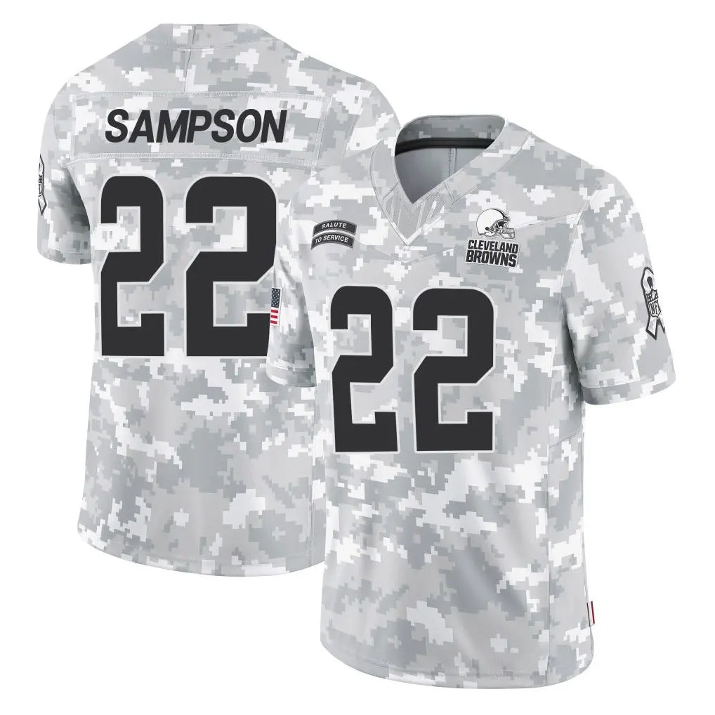 C.Browns #22 Dylan Sampson Player Arctic Camo Salute to Service Limited Home Game ROCER Stitched Jerseys