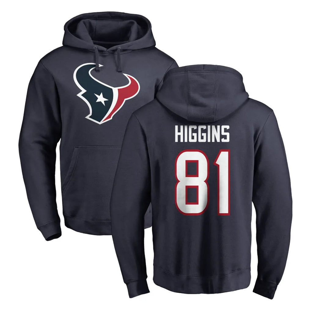 H.Texans #81 Jayden Higgins Player Navy Pro Line Pullover Hoodie Limited Game ROCER Stitched Jerseys