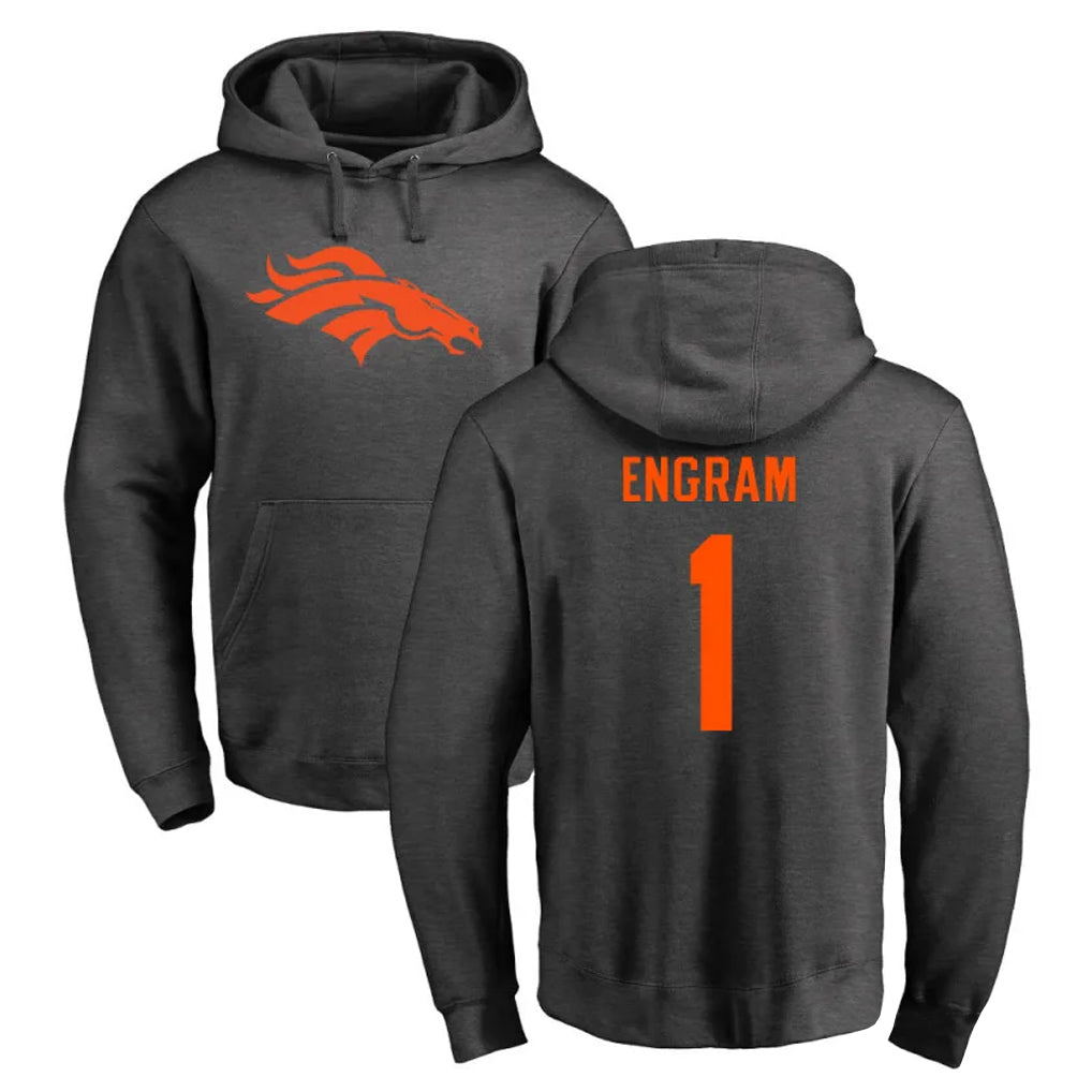 D.Broncos #1 Evan Engram Player Ash One Color Pullover Hoodie Limited ROCER Stitched Jerseys
