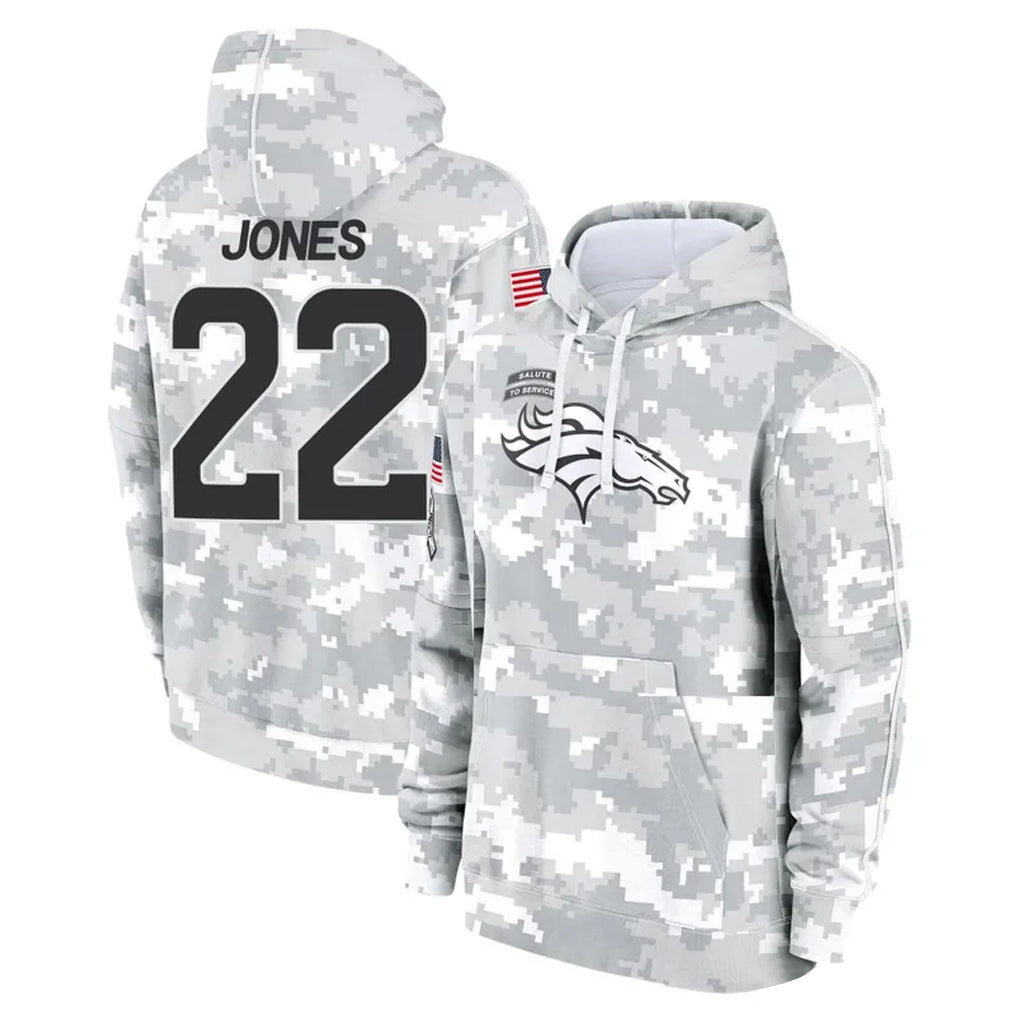 D.Broncos #22 Brandon Jones Player Arctic Camo Salute to Service Hoodies Limited Game ROCER Stitched Jerseys