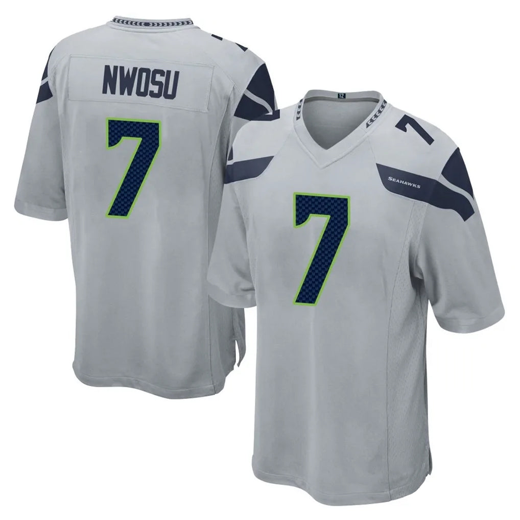 S.Seahawks #7 Uchenna Nwosu Player Gray Home Game ROCER Stitched Jerseys