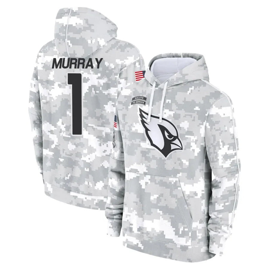 A.Cardinals #1 Kyler Murray Player Camo Salute to Service Hoodies ROCER Stitched Jerseys
