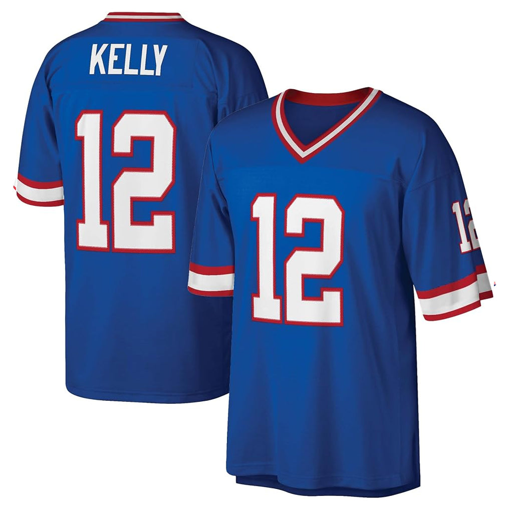 B.Bills #12 Jim Kelly Player Blue Replica Throwback Limited ROCER Stitched Jerseys