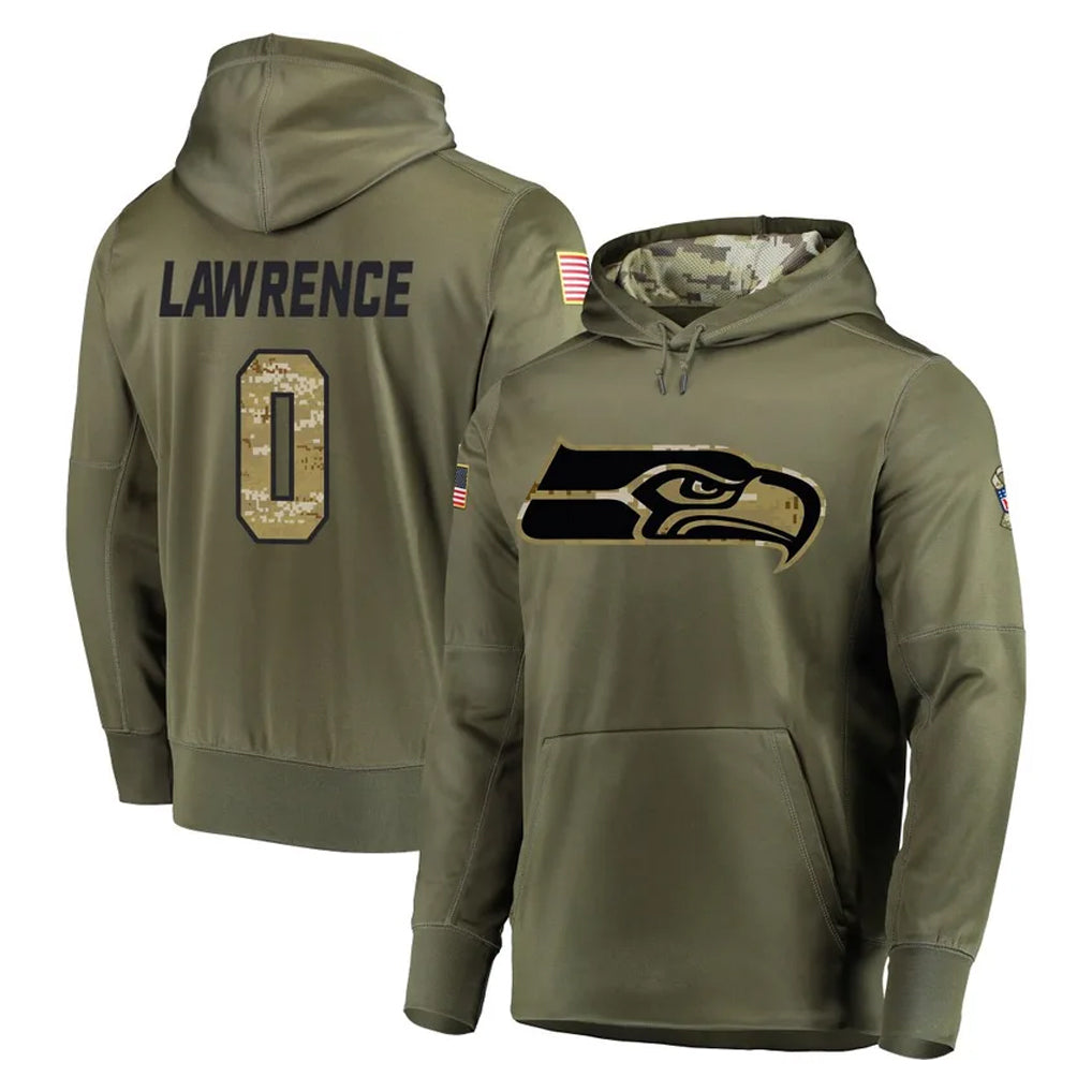 S.Seahawks #0 DeMarcus Lawrence Player Olive Salute to Service Pullover Hoodie Home Game ROCER Stitched Jerseys