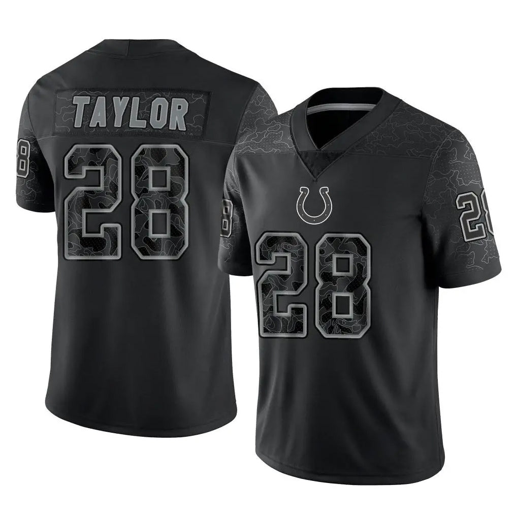 IN.Colts #28 Jonathan Taylor Player Black Reflective Limited Game ROCER Stitched Jerseys