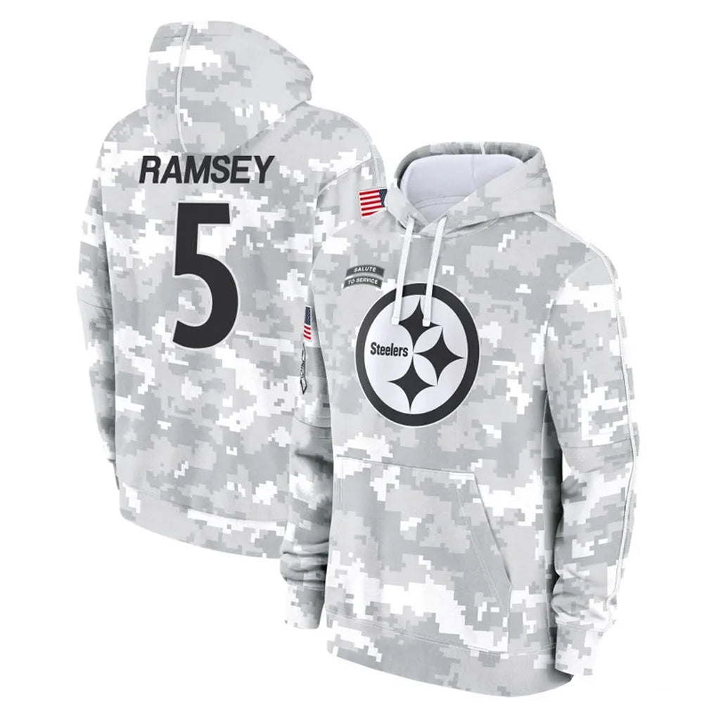 P.Steelers #5 Jalen Ramsey Player Arctic Camo Limited Salute to Service Pullover Hoodies Game ROCER Stitched Jerseys