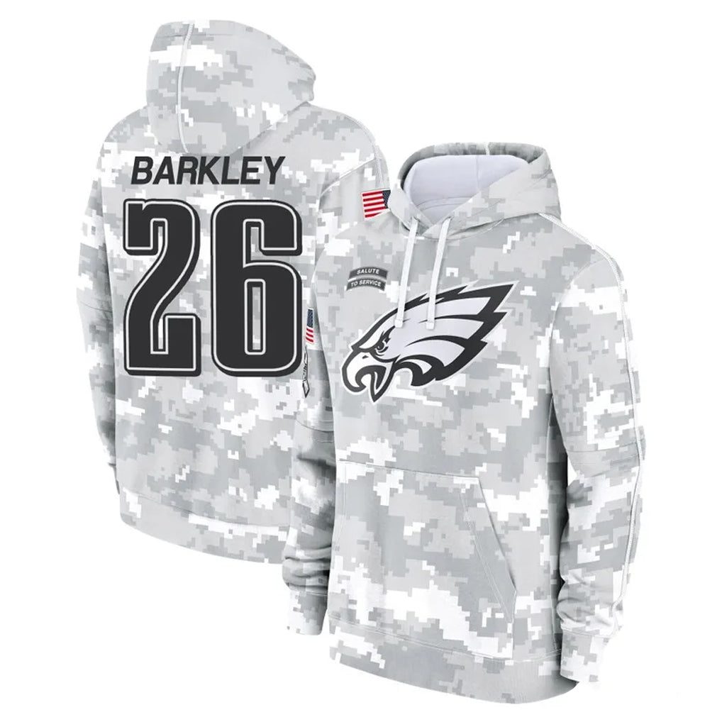 P.Eagles #26 Saquon Barkley Player Arctic Camo Salute to Service Pullover Hoodies Limited Game ROCER Stitched Jerseys