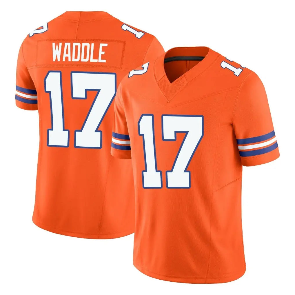 D.Broncos #17 Jaylen Waddle Player Orange Limited Alternate Vapor F.U.S.E. Throwback Game ROCER Stitched Jerseys