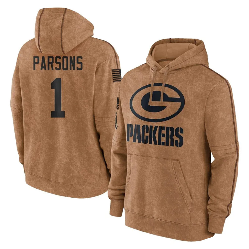 GB.Packers #1 Micah Parsons Player Brown Salute to Service Hoodies Limited Game ROCER Stitched Jerseys