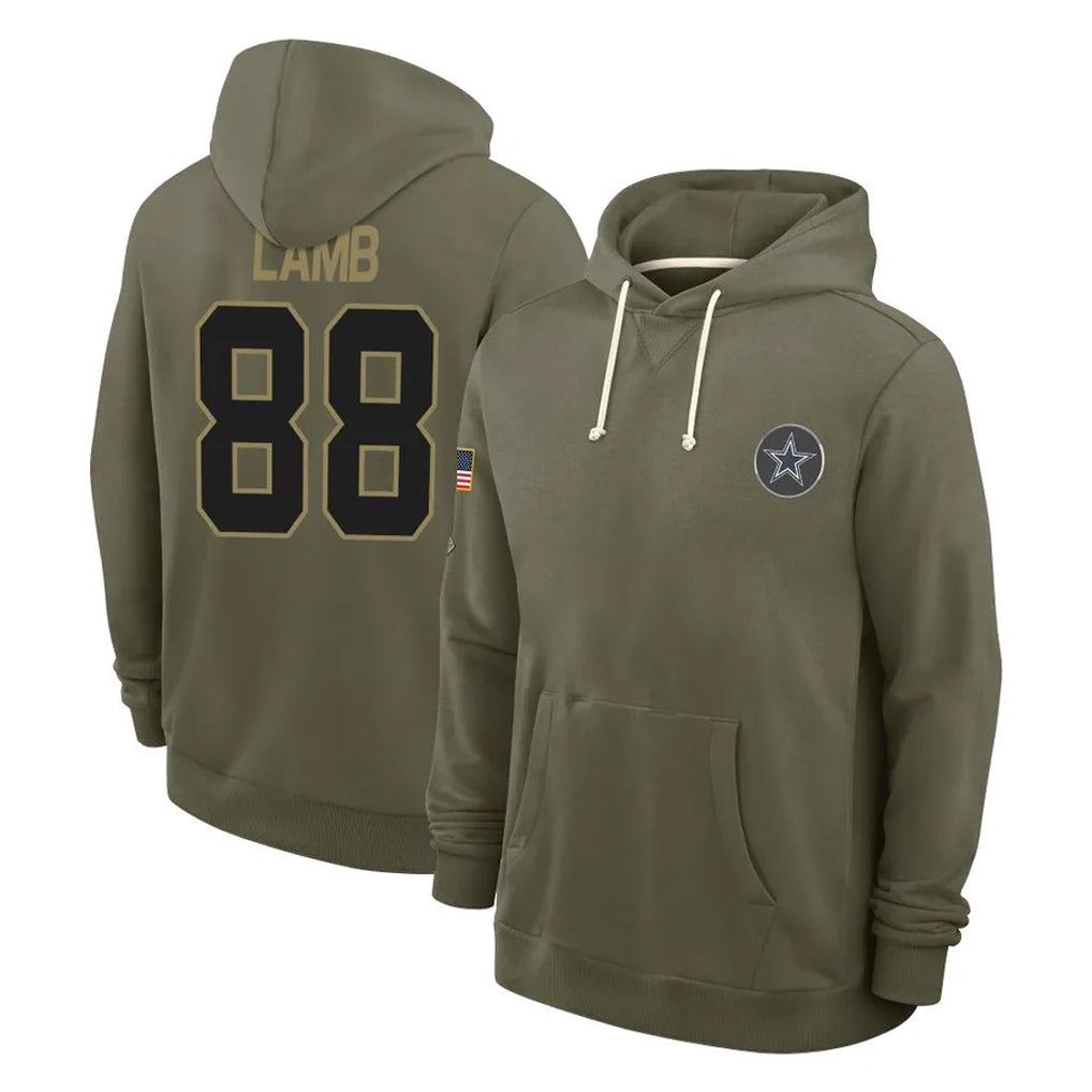 D.Cowboys #88 CeeDee Lamb Player Olive Salute to Service Pullover Hoodies Limited ROCER Stitched Jerseys