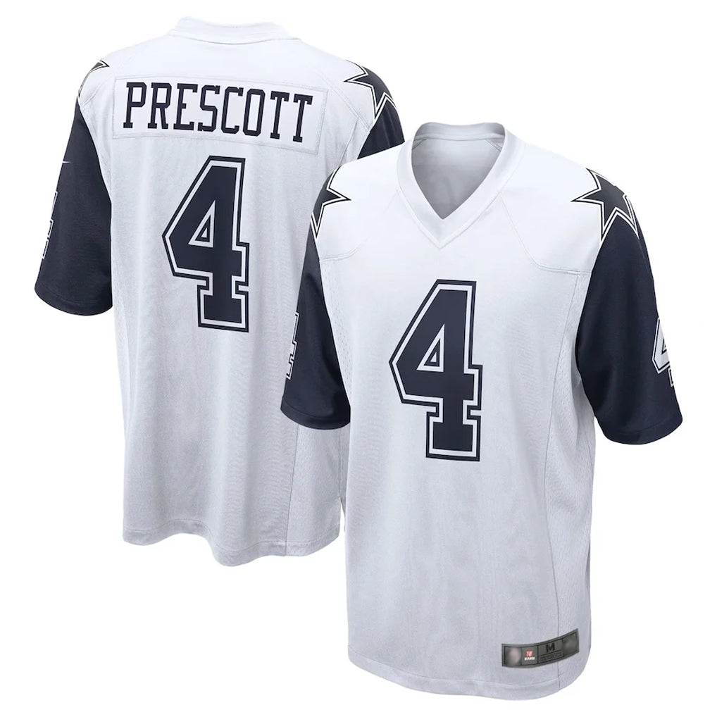 D.Cowboys #4 Dak Prescott Player White-Navy Home Game ROCER Stitched Jerseys
