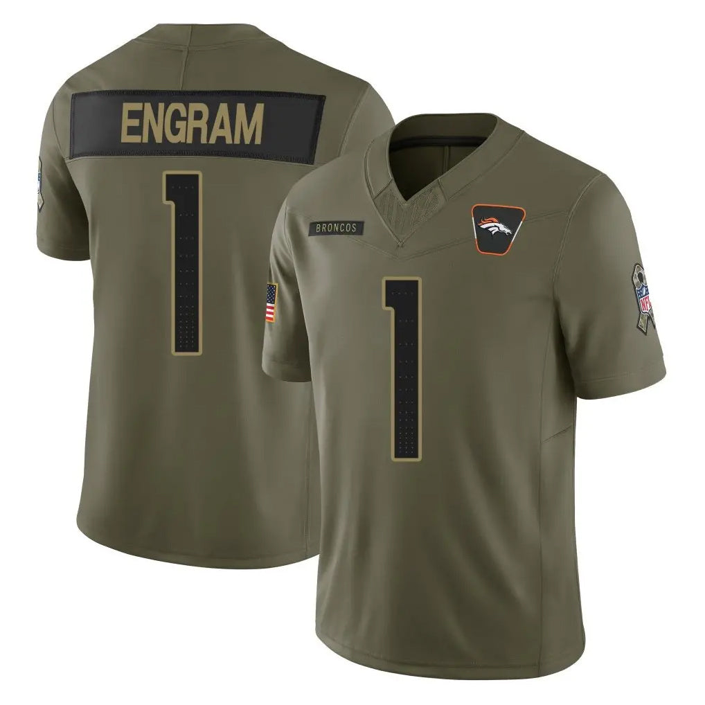 D.Broncos #1 Evan Engram Player Olive 2025 Salute To Service Limited Home Game ROCER Stitched Jerseys