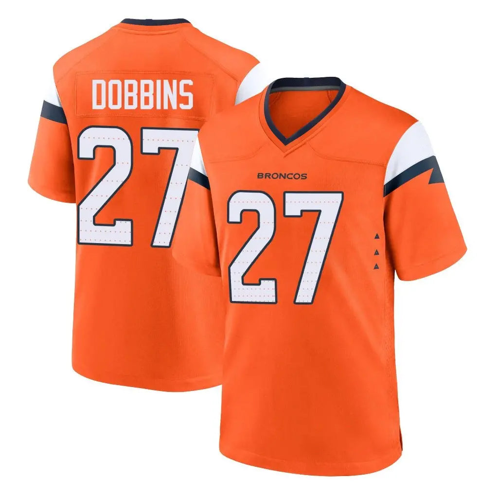 D.Broncos #27 J.K. Dobbins Player Orange Home Game ROCER Stitched Jerseys