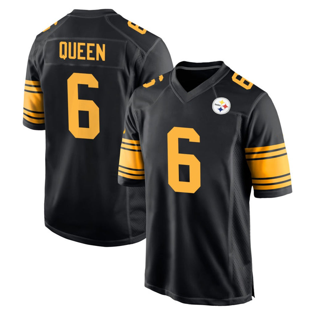 P.Steelers #6 Patrick Queen Player Black Color Rush Home Game ROCER Stitched Jerseys
