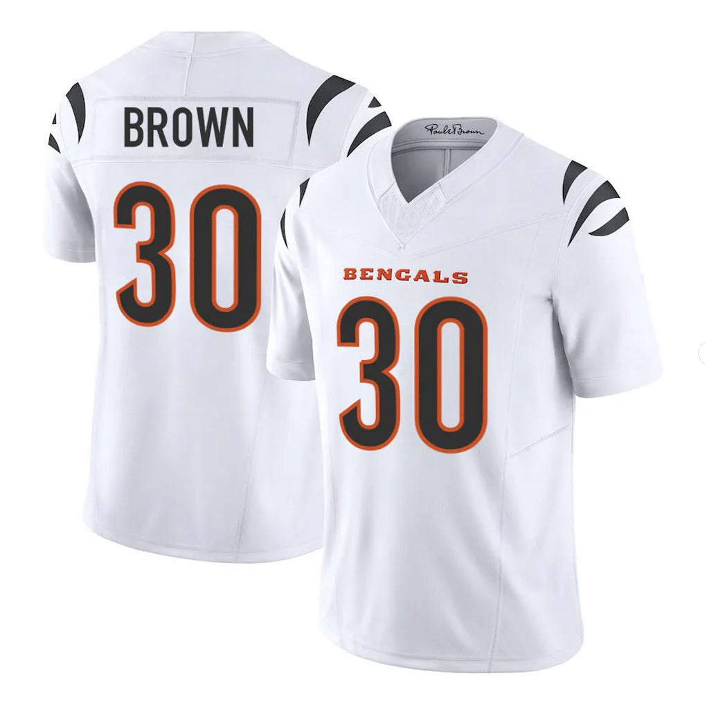 C.Bengals #30 Chase Brown Player White Vapor F.U.S.E. Limited Home Game ROCER Stitched Jerseys
