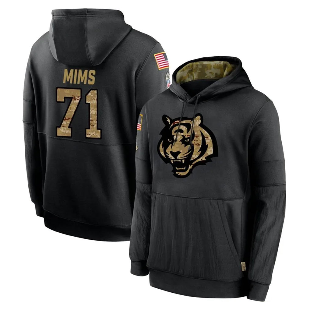 C.Bengals #71 Amarius Mims Player Black Salute to Service Pullover Hoodies Limited ROCER Stitched Jerseys