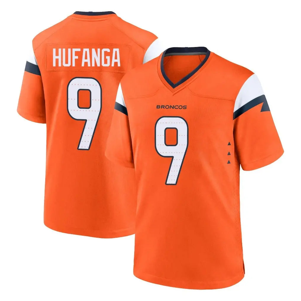 D.Broncos #9 Talanoa Hufanga Player Orange Home Game ROCER Stitched Jerseys