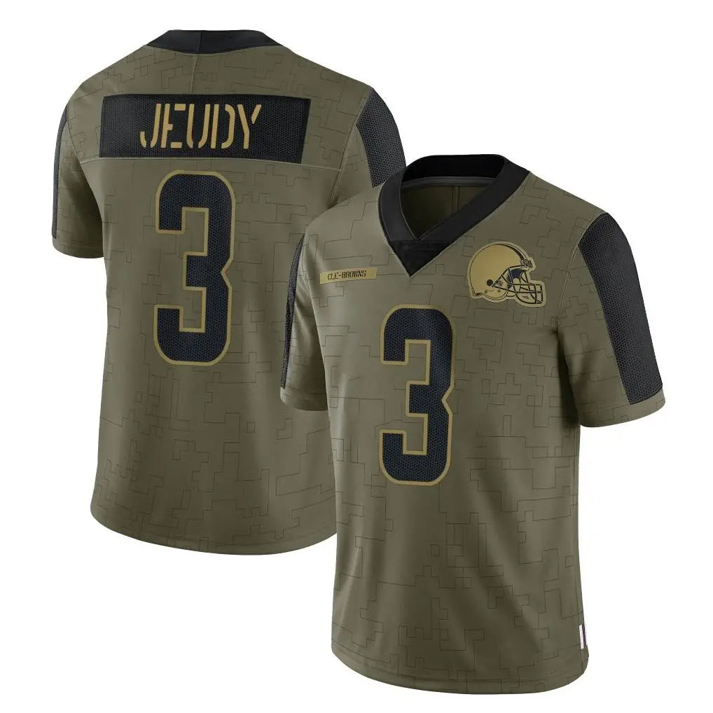 C.Browns #3 Jerry Jeudy Player Olive Salute to Service Limited Home Game ROCER Stitched Jerseys