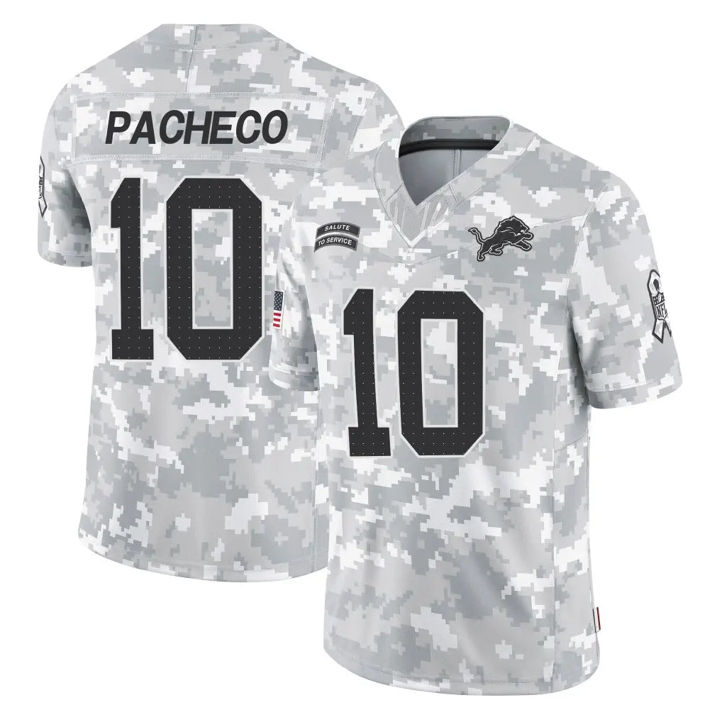 D.Lions #10 Isiah Pacheco Player Arctic Camo Salute To Service Limited ROCER Stitched Jerseys
