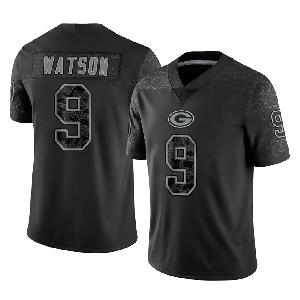 GB.Packers #9 Christian Watson Player Black Reflective Limited Home Game ROCER Stitched Jerseys