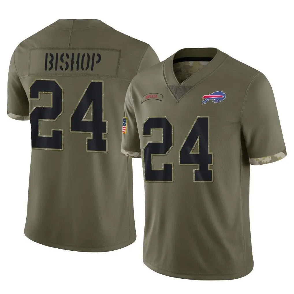 B.Bills #24 Cole Bishop Player Olive Salute To Service Game ROCER Stitched Jerseys