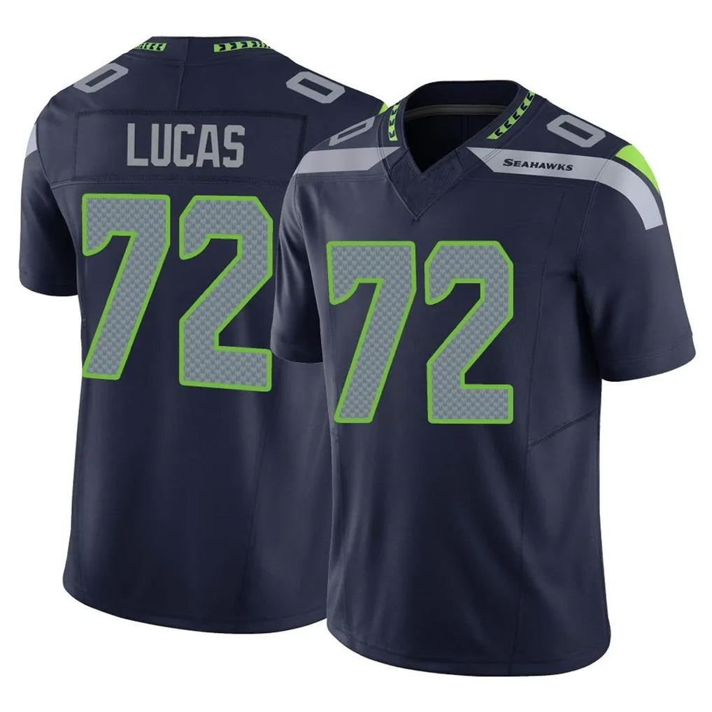 S.Seahawks #72 Abraham Lucas Player Navy Limited Vapor F.U.S.E. Home Game ROCER Stitched Jerseys