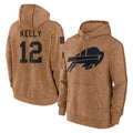 B.Bills #12 Jim Kelly Player Brown Salute to Service Hoodies ROCER Stitched Jerseys