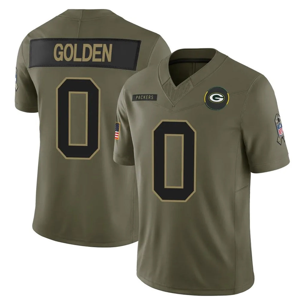 GB.Packers #0 Matthew Golden Player Olive 2025 Salute To Service Limited Home Game ROCER Stitched Jerseys
