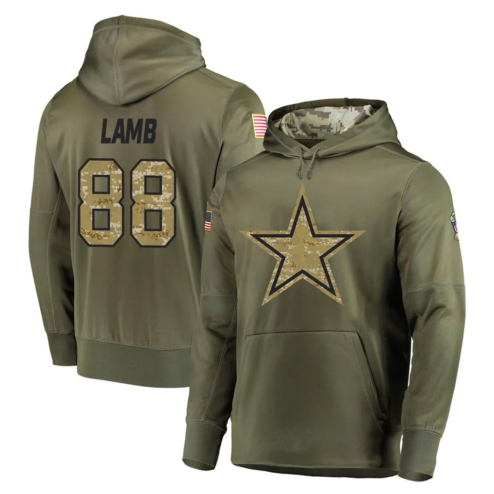 D.Cowboys #88 CeeDee Lamb Player Olive Salute to Service Pullover Hoodies Home Game ROCER Stitched Jerseys