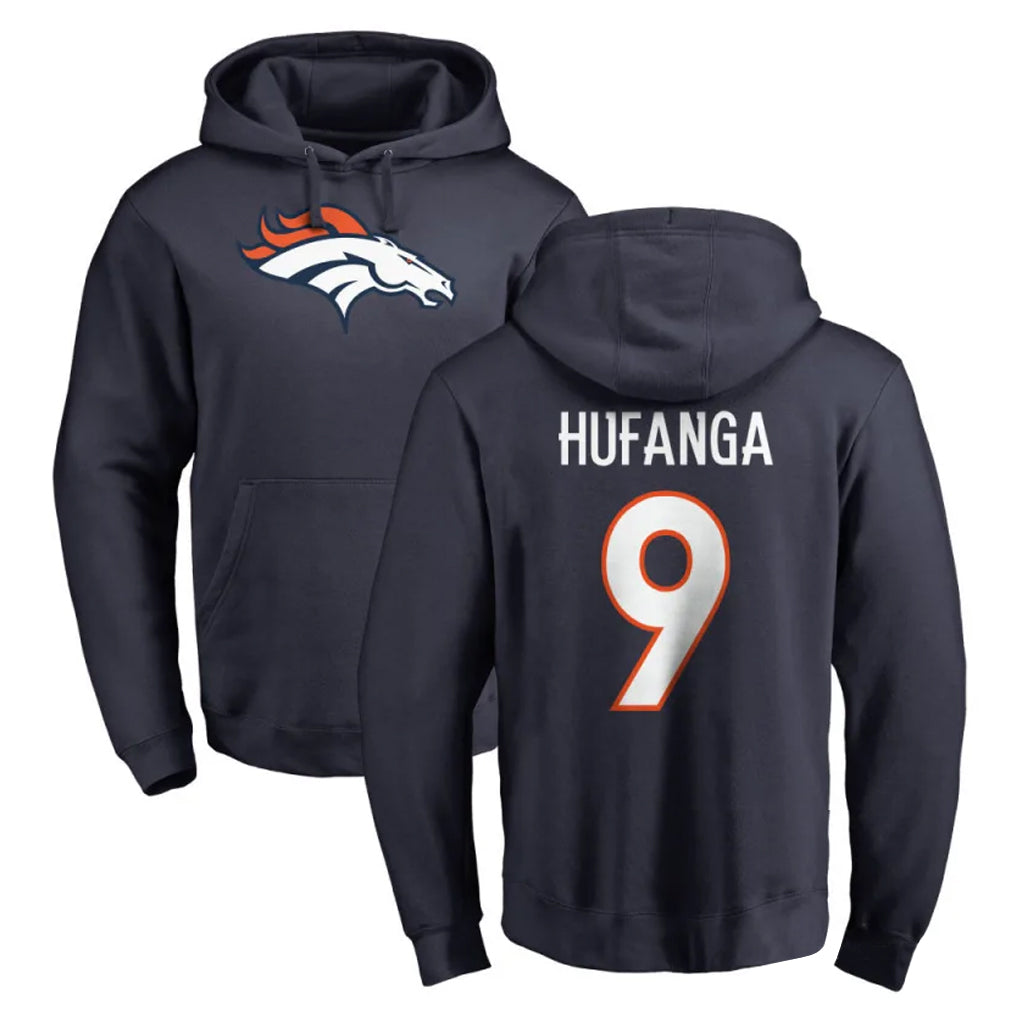 D.Broncos #9 Talanoa Hufanga Player Navy Pullover Hoodie Limited ROCER Stitched Jerseys