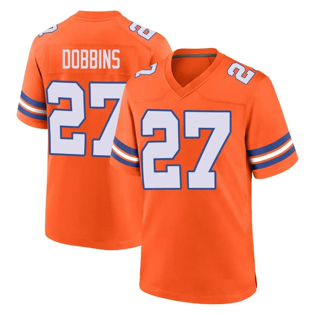 D.Broncos #27 J.K. Dobbins Player Orange Alternate Collection Throwback Game ROCER Stitched Jerseys
