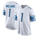 D.Lions #1 Jameson Williams Player White Home Game ROCER Stitched Jerseys