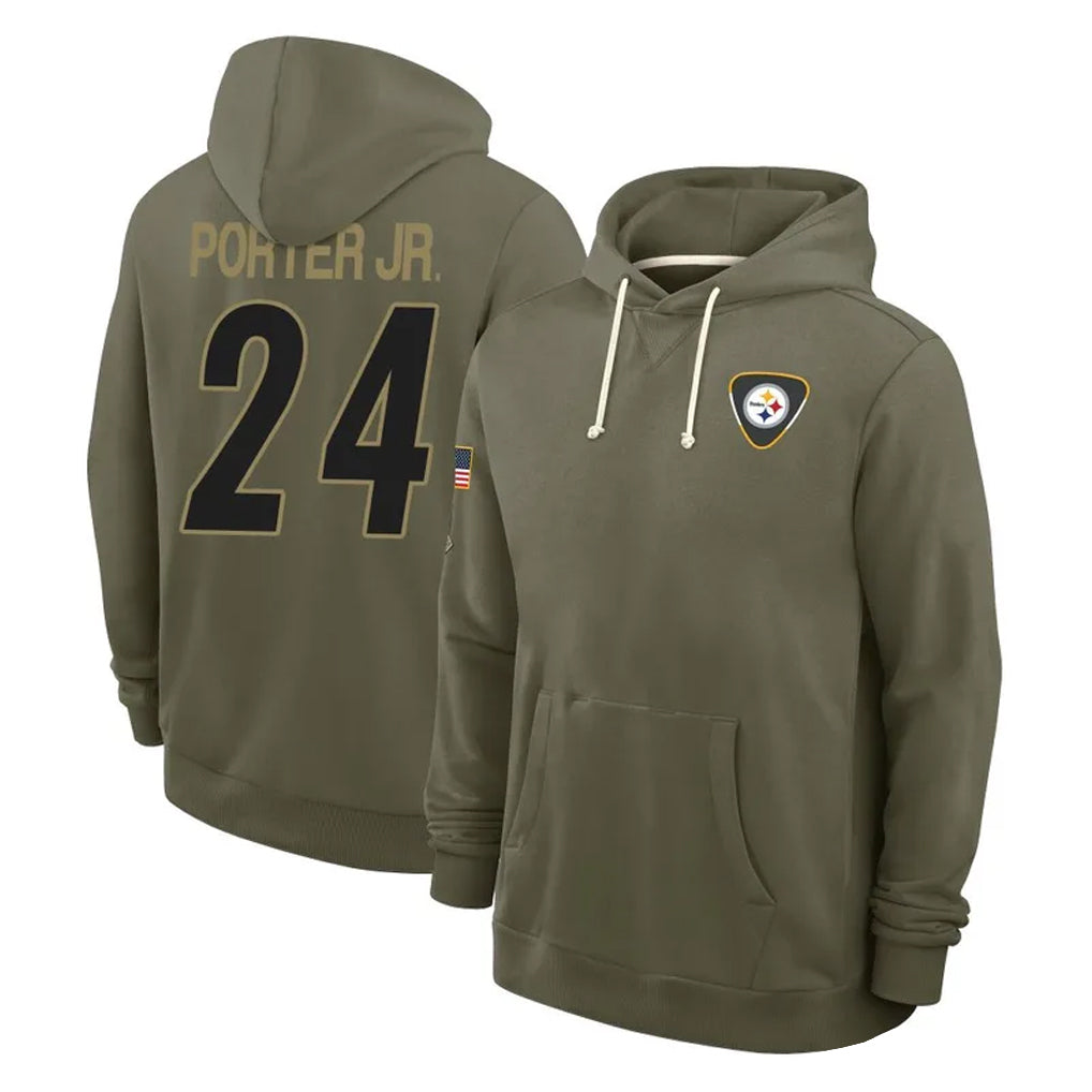 P.Steelers #24 Joey Porter Jr. Player Olive Salute to Service Pullover Hoodies Limited ROCER Stitched Jerseys