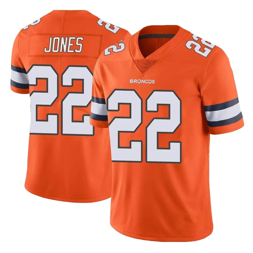 D.Broncos #22 Brandon Jones Player Orange Vapor Untouchable Limited Home Game ROCER Stitched Jerseys