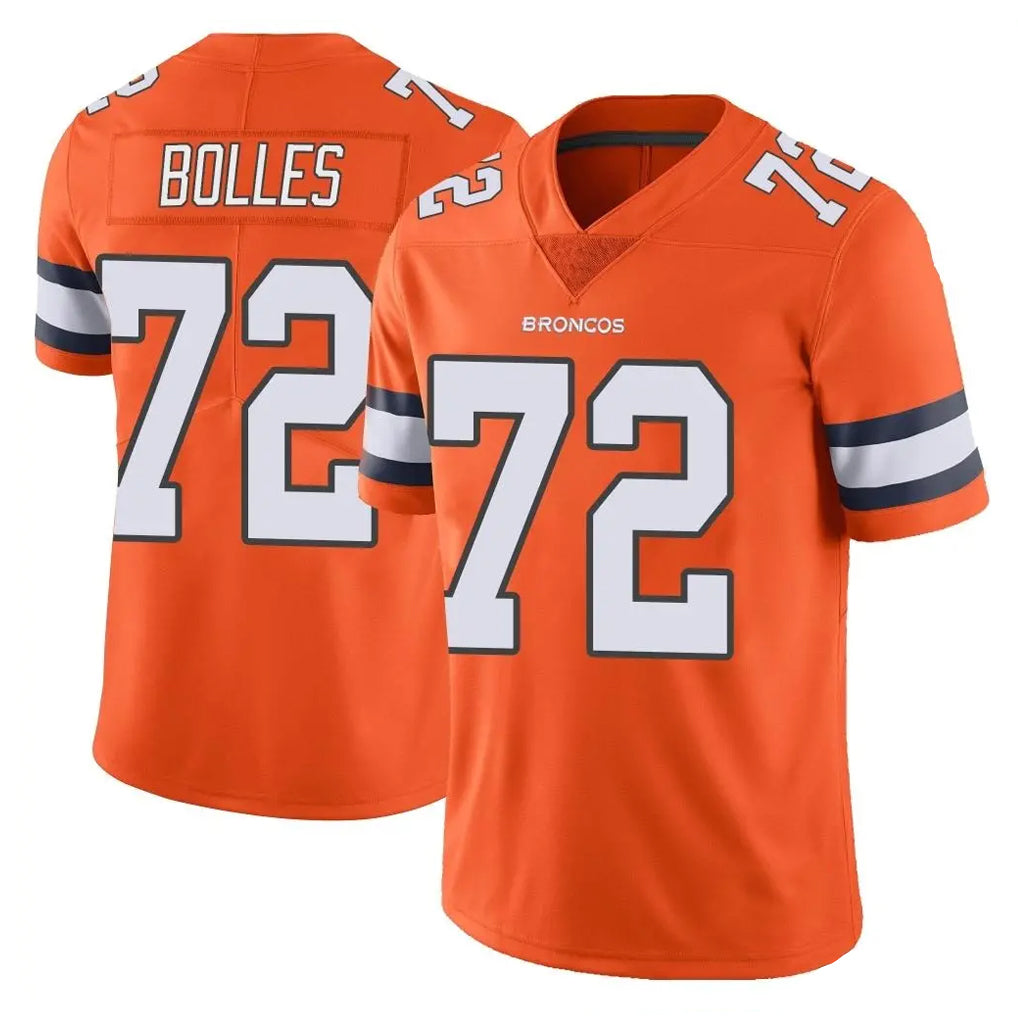 D.Broncos #72 Garett Bolles Player Orange Vapor Untouchable Limited Home Game ROCER Stitched Jerseys