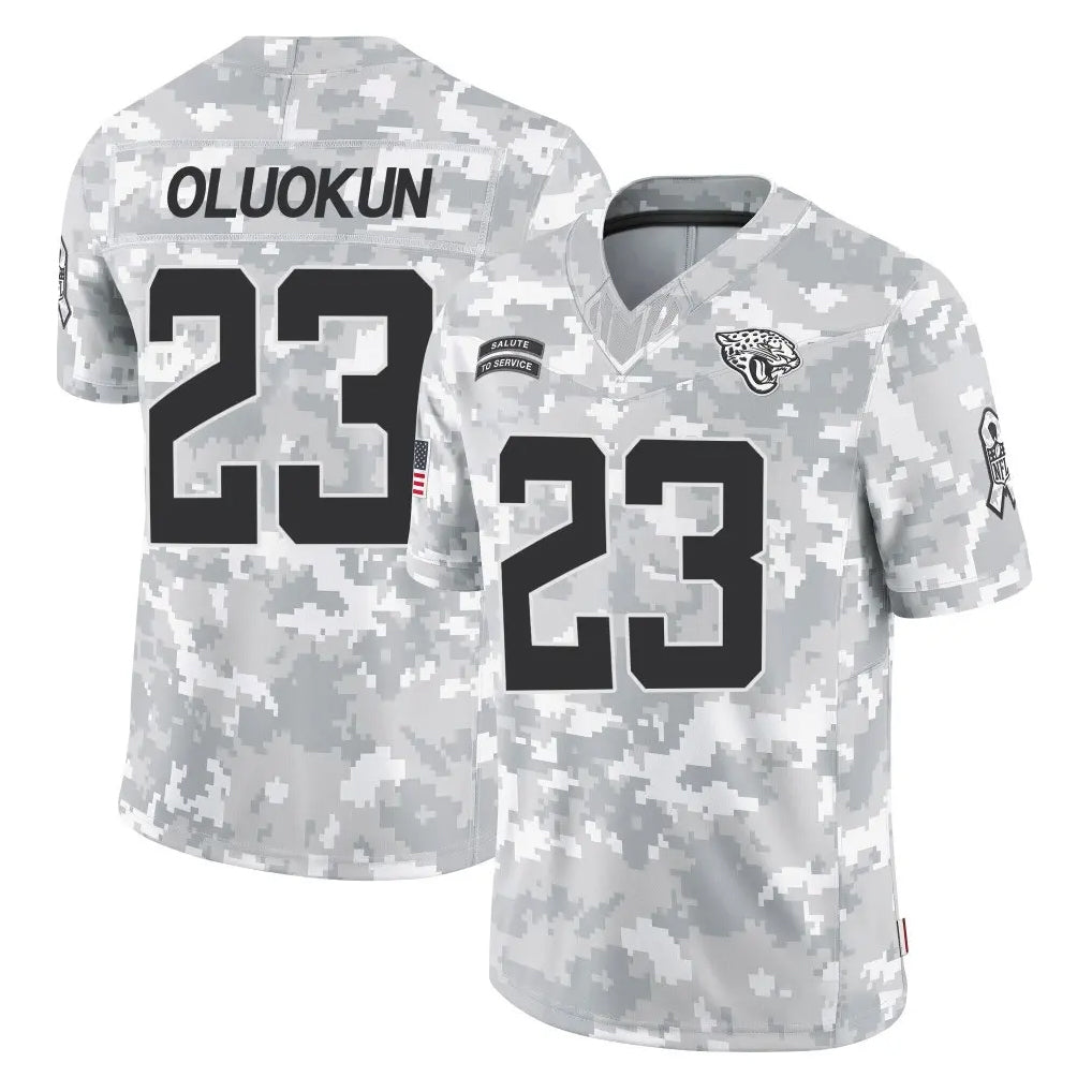 J.Jaguars #23 Foyesade Oluokun Player Arctic Camo Salute To Service Limited Game ROCER Stitched Jerseys