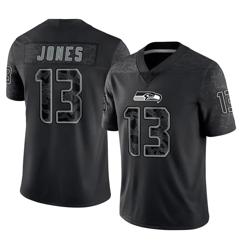 S.Seahawks #13 Ernest Jones IV Player Black Limited Reflective Home Game ROCER Stitched Jerseys